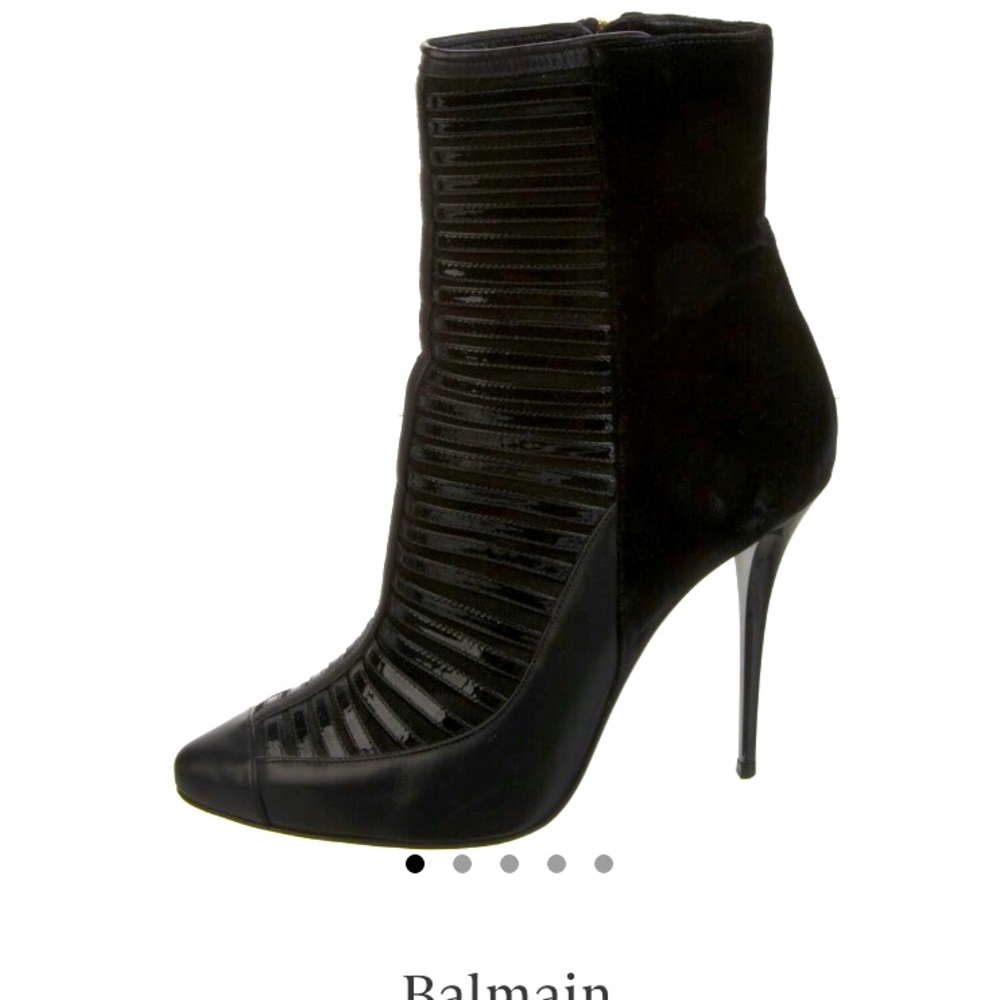 •   Balmain Patent Leather Velvet Ankle Boots, 4.5 in heel
•   Black